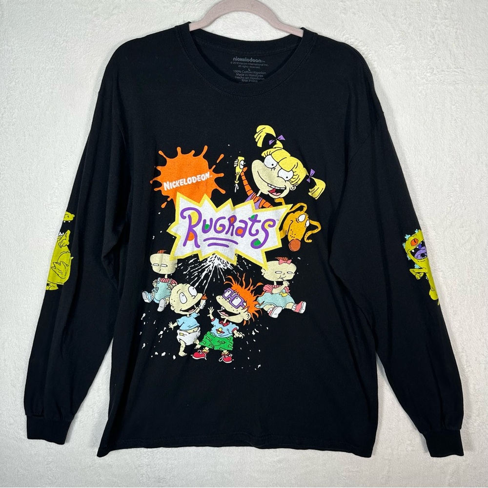 Rugrats Nickelodeon Long Sleeve Shirt Unisex Sz L Black Reptar Graphic 90s Style